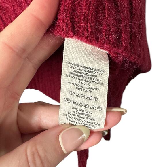 Free People Deep Red Complex Cable Knit Cowl Neck Sweater Medium Wool Alpaca - Picture 5 of 8